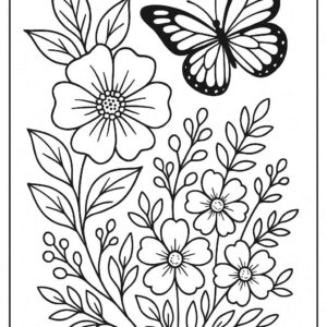 Floral Butterfly Colouring Page