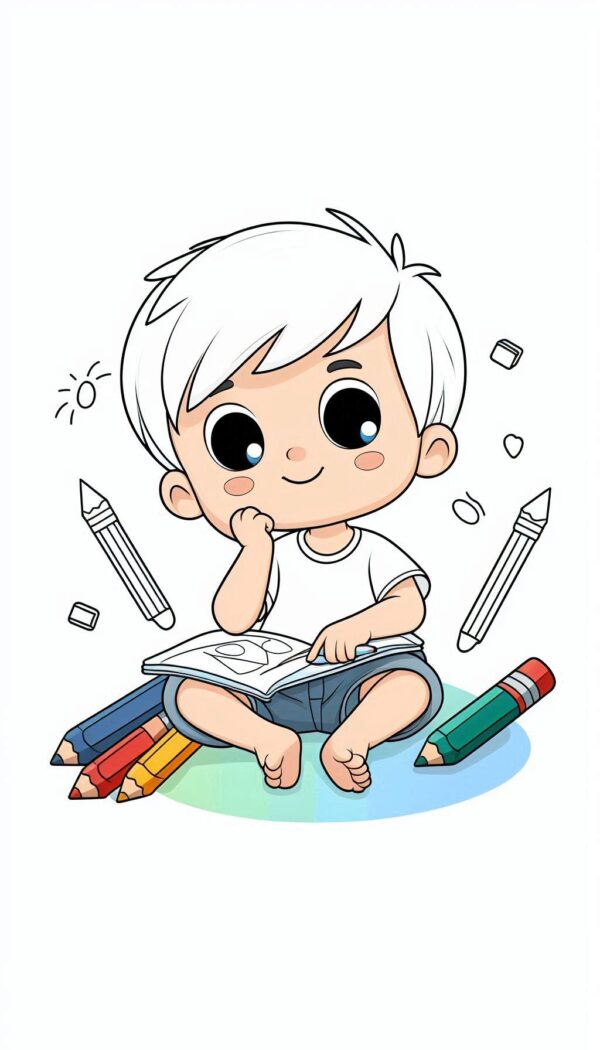 Cute Boy Colouring Page