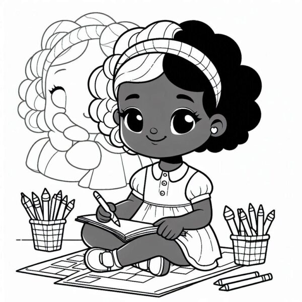 Cute Girl Colouring Page