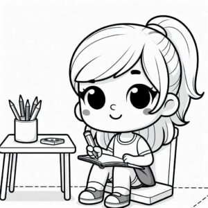 Cute Girl Colouring Page