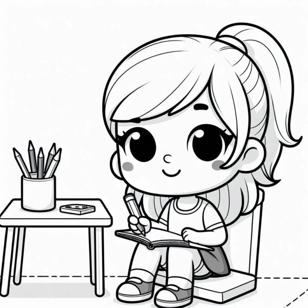 Cute Girl Colouring Page