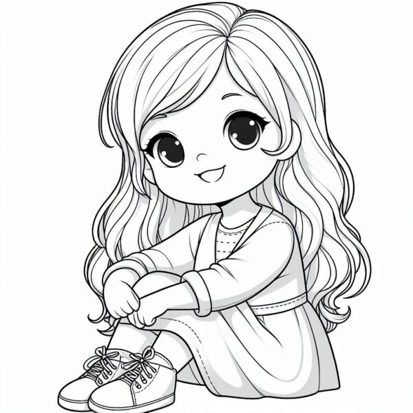 Cute Girl Colouring Page