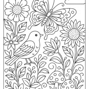 Floral Butterfly Colouring Page
