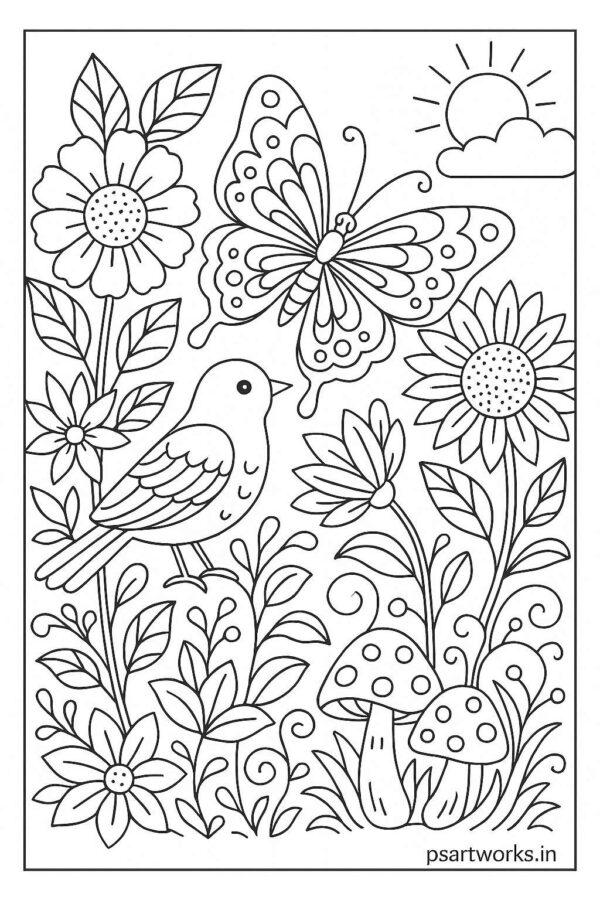Floral Butterfly Colouring Page