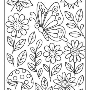 Floral Butterfly Colouring Page
