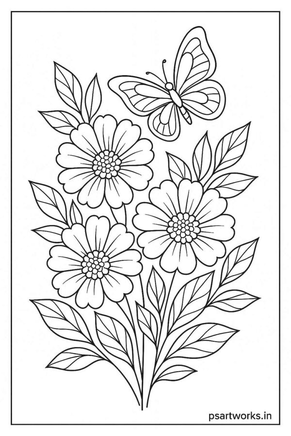 Floral Butterfly Colouring Page