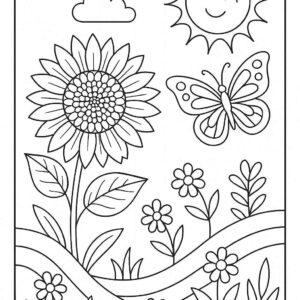 Floral Butterfly Colouring Page