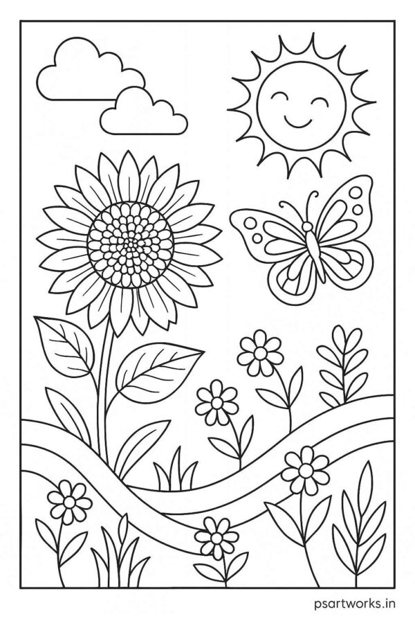 Floral Butterfly Colouring Page
