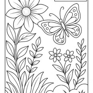 Floral Butterfly Colouring Page