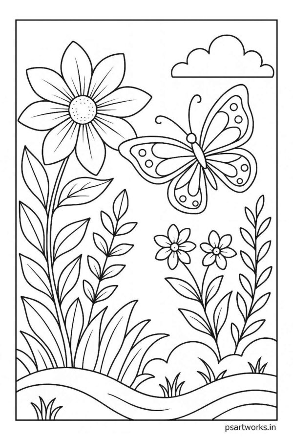 Floral Butterfly Colouring Page