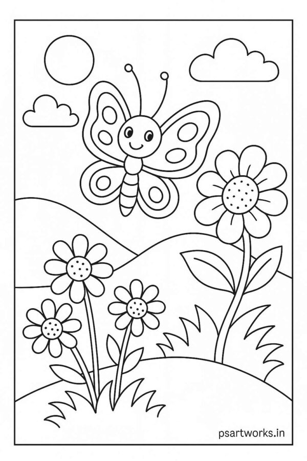 Floral Butterfly Colouring Page