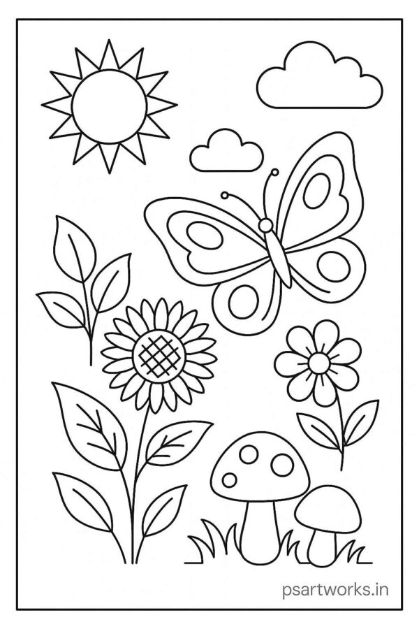 Floral Butterfly Colouring Page