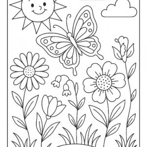 Floral Butterfly Colouring Page