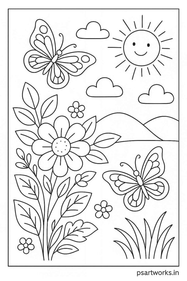 Floral Butterfly Colouring Page