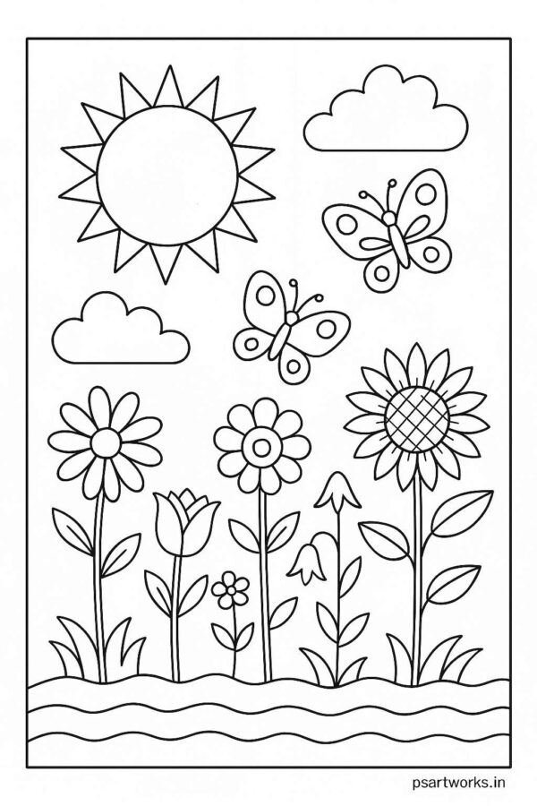 Floral Butterfly Colouring Page