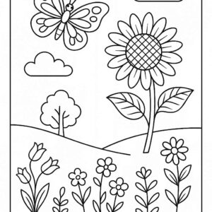 Floral Butterfly Colouring Page