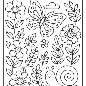 Floral Butterfly Colouring Page