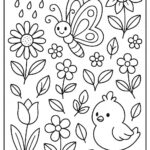 Floral Butterfly Colouring Page