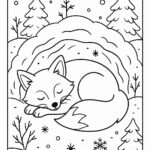 Fox sleeping inside snow burrow