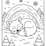 Fox sleeping inside snow burrow