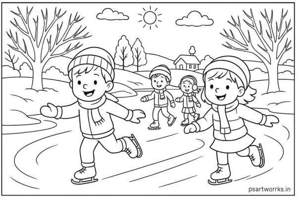 Kids skating on frozen river