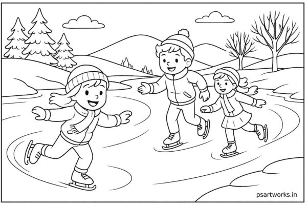 Kids skating on frozen river