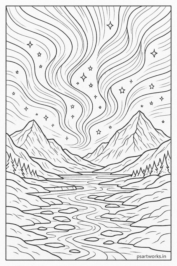 Magical aurora lights over icy valley