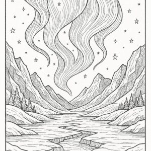 Magical aurora lights over icy valley