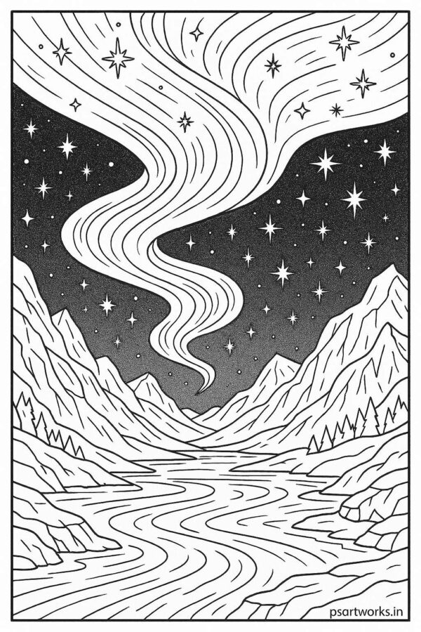 Magical aurora lights over icy valley