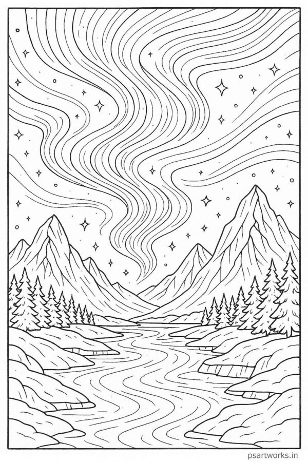 Magical aurora lights over icy valley