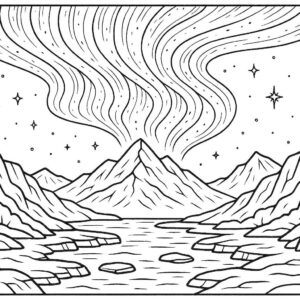 Magical aurora lights over icy valley