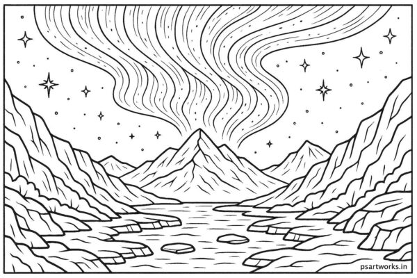 Magical aurora lights over icy valley