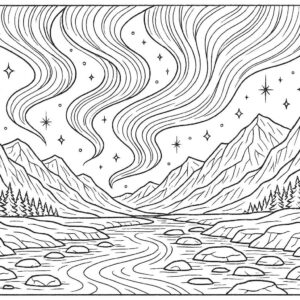 Magical aurora lights over icy valley