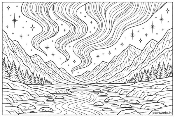 Magical aurora lights over icy valley