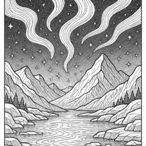 Magical aurora lights over icy valley