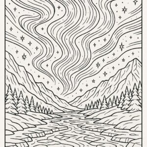 Magical aurora lights over icy valley