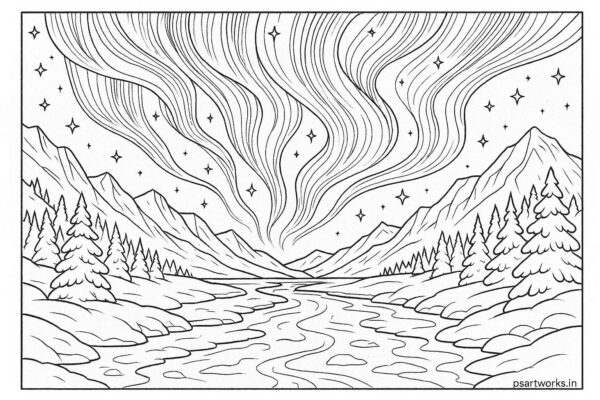 Magical aurora lights over icy valley