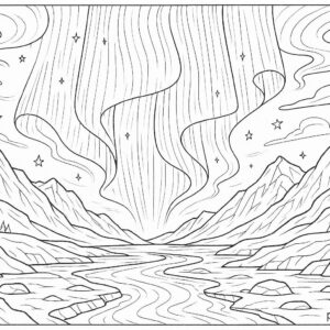 Magical aurora lights over icy valley