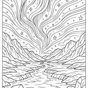 Magical aurora lights over icy valley