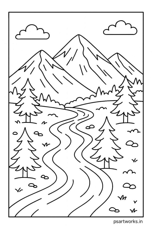 Mountain Landscape Colouring Page
