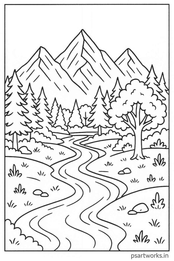 Mountain Landscape Colouring Page
