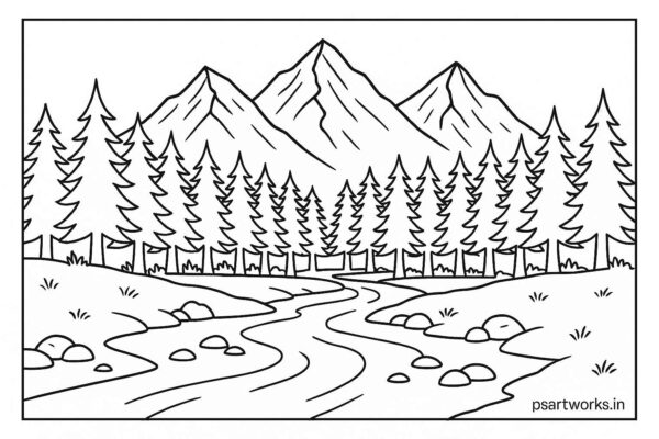 Mountain Landscape Colouring Page