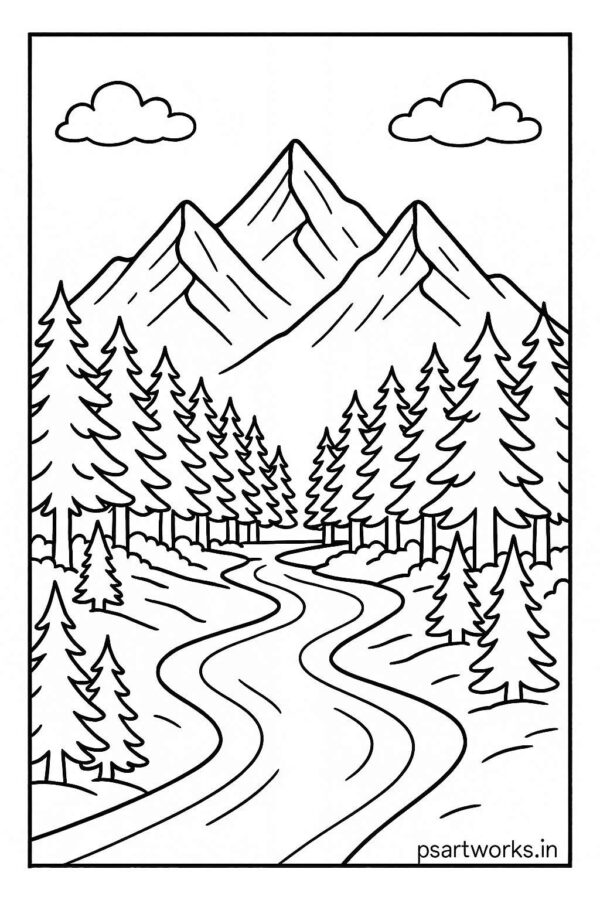 Mountain Landscape Colouring Page