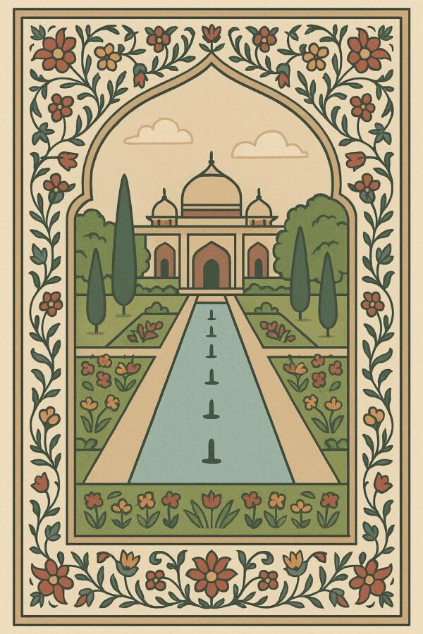 Mughal Garden Frame Art Illustration
