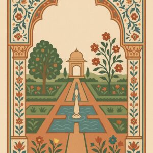 Mughal Garden Frame Art Illustration