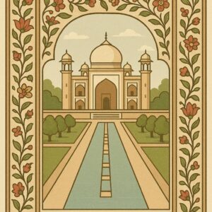Mughal Garden Frame Art Illustration