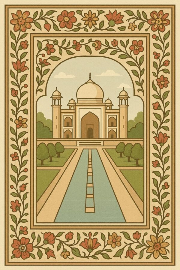 Mughal Garden Frame Art Illustration