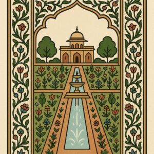 Mughal Garden Frame Art Illustration