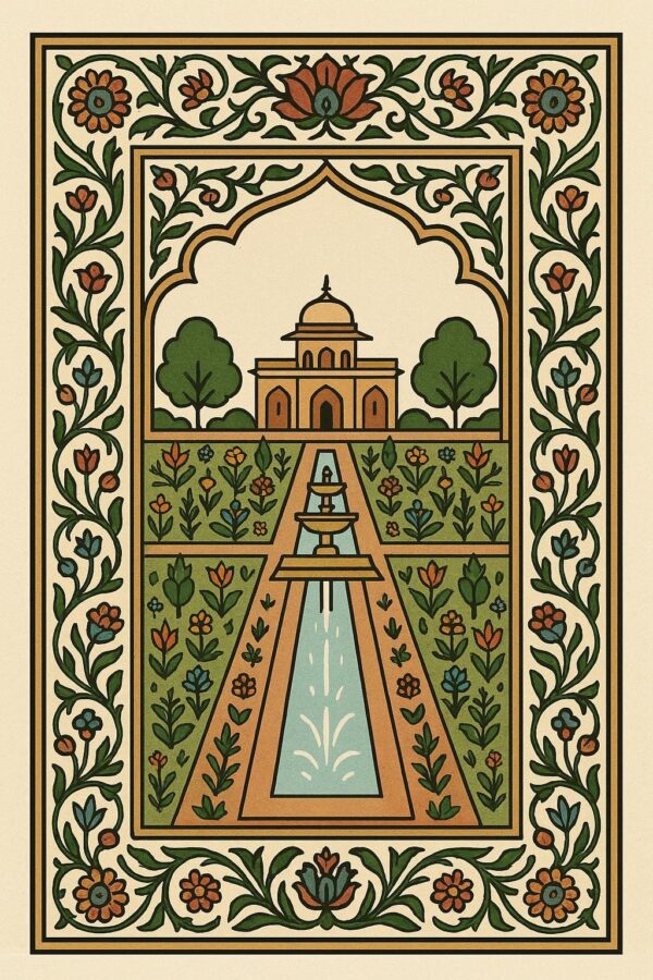 Mughal Garden Frame Art Illustration