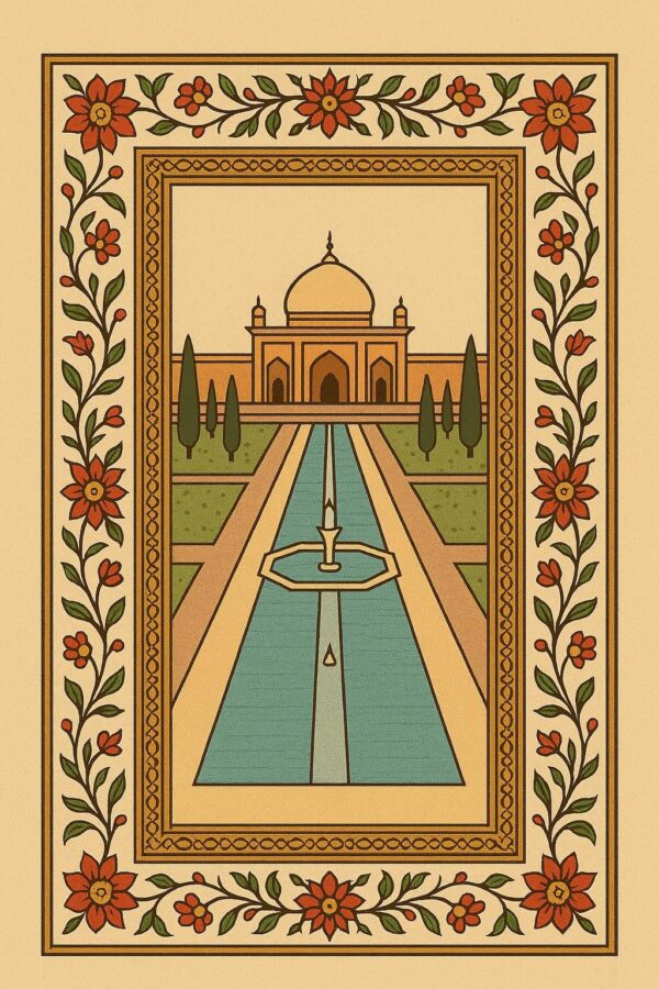 Mughal Garden Frame Art Illustration